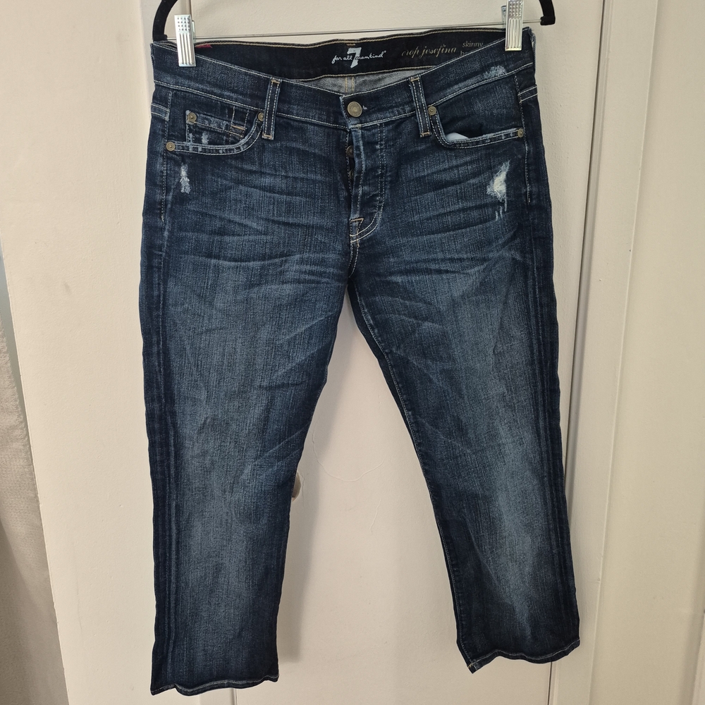 7 For All Mankind Women's Crop Blue Jeans